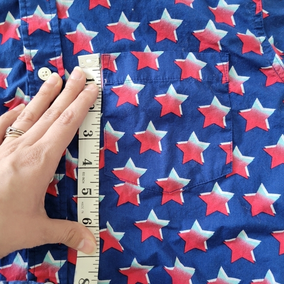 Edgar And Ash Blue Red Stars AOP Patriotic Summer Button Down Shirt - Picture 6 of 10